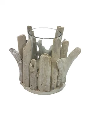 CANDLE HOLDER DRIFTWOOD N GLASS